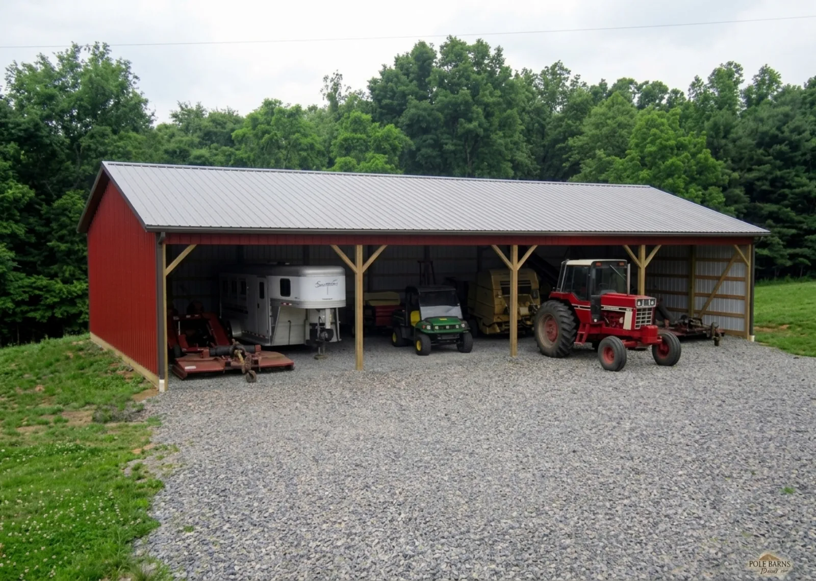 Post-frame equipment storage