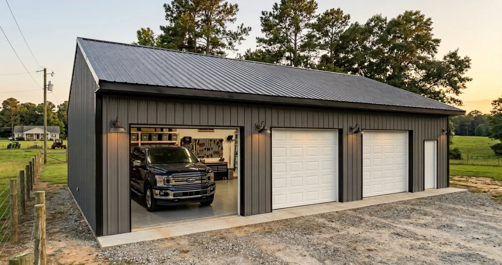 Post-frame detached garage