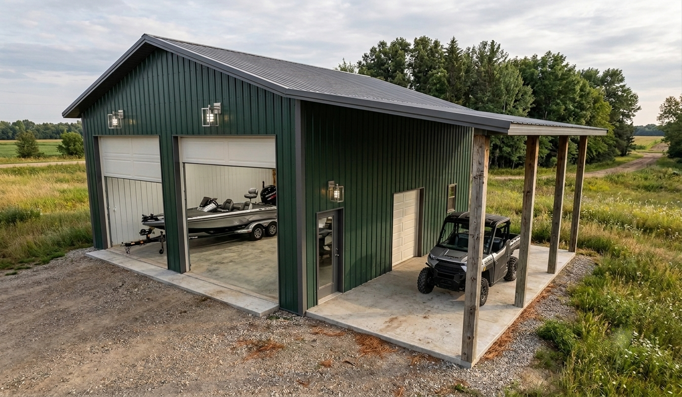 Shop with Lean-To Storage