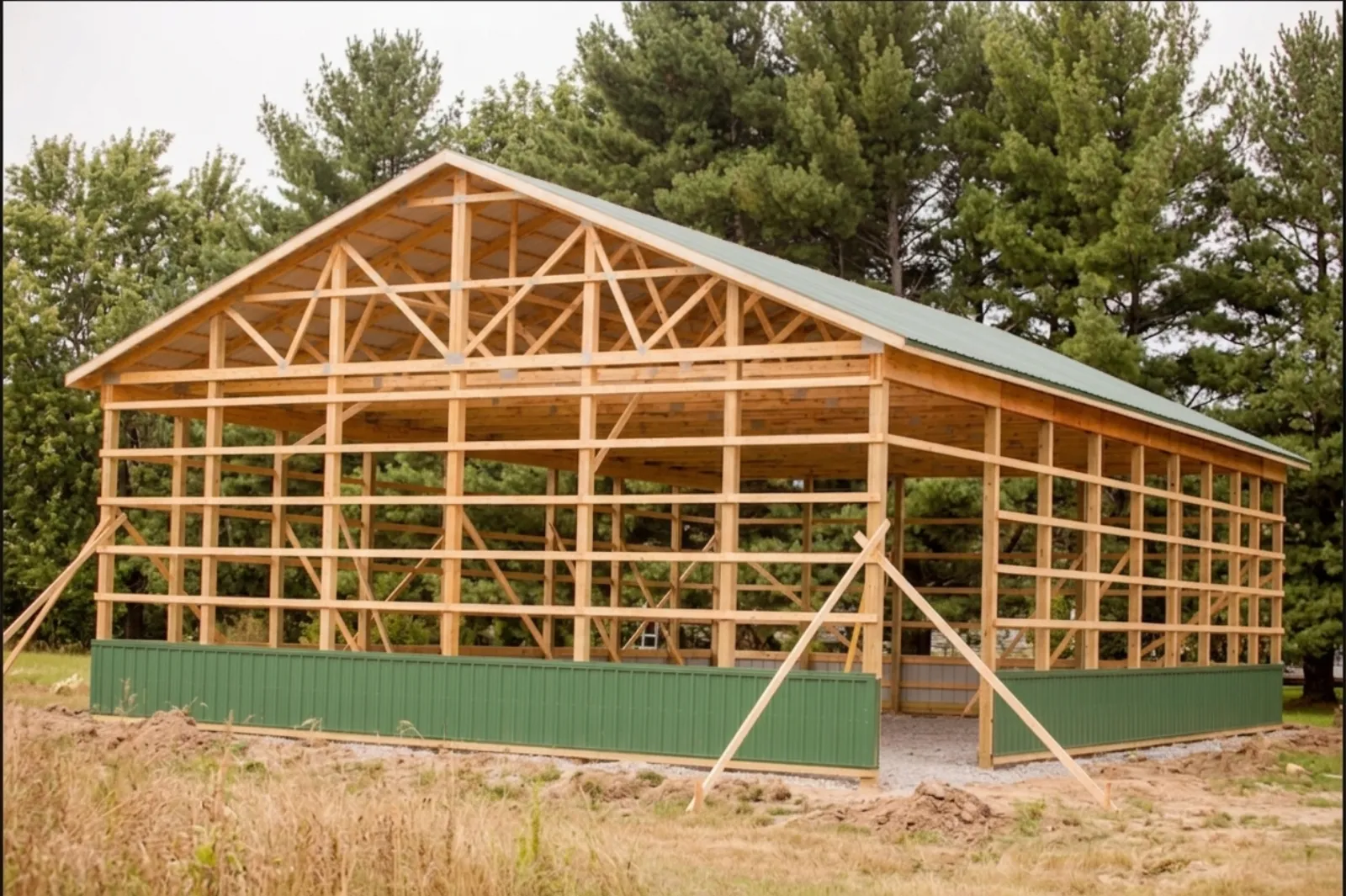 Post-frame building under construction